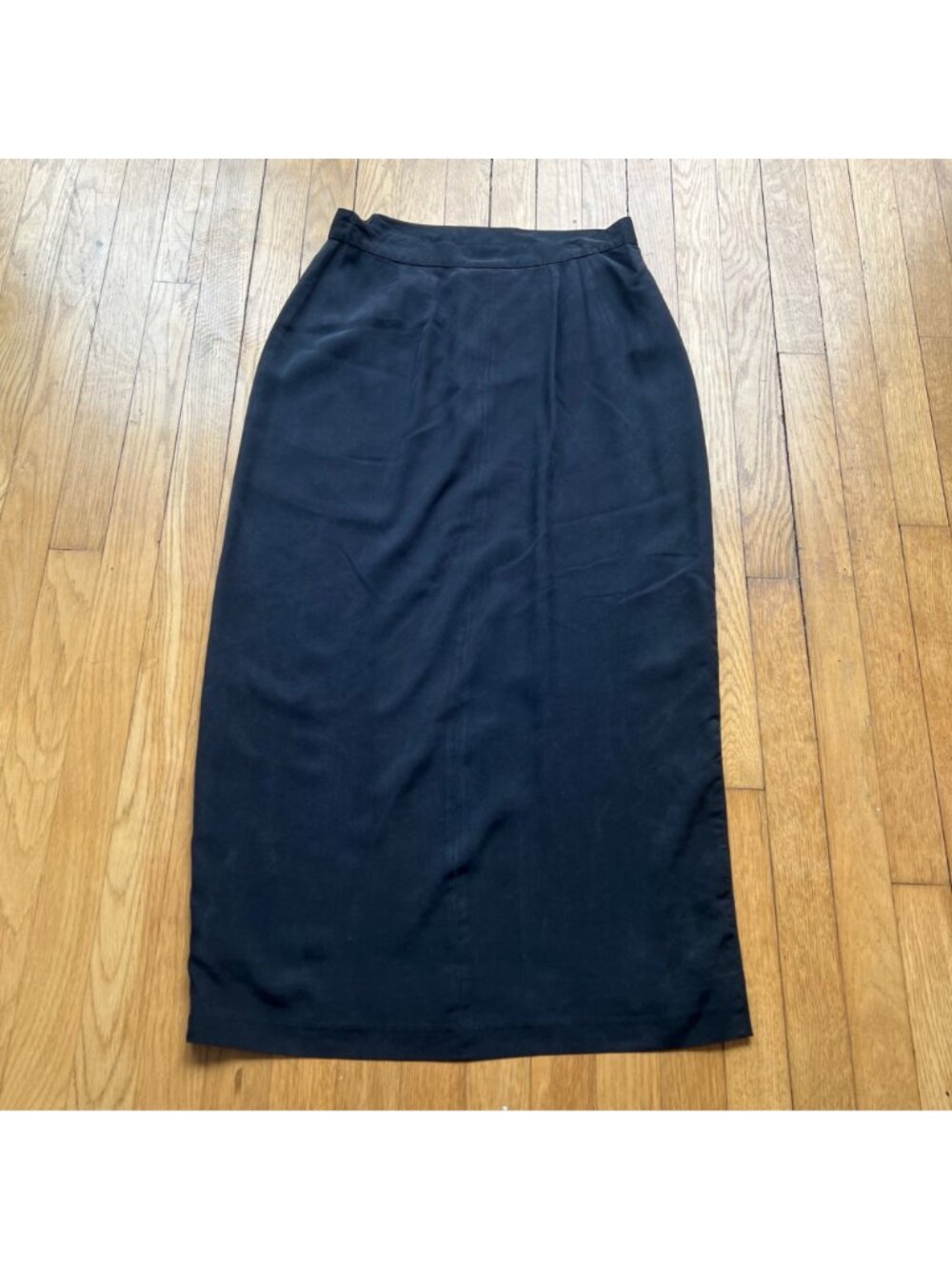 Vintage Black Silk Size 3 80s Midi Wrap Skirt Whimsigoth Retro Classic - Picture 10 of 12